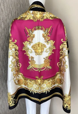 Versace Medusa Cabeza Barocco Diseño Pañuelo de Seda Hecho en Italia 90cm X 90cm - Imagen 1 de 4