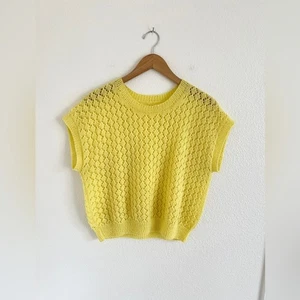 VINTAGE Handmade gelber Pointelle Pullover Oberteil / Gr. S-M - Bild 1 von 4