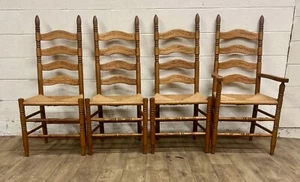 Vintage French Country Style Ladderback Rush Seat Dining Chairs - Set of 4 - Picture 1 of 12