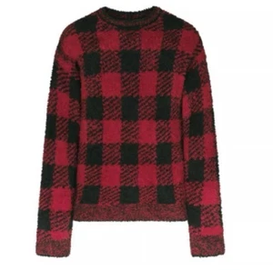 NEW $88 Skims Cozy Knit Pullover Unisex Brick Buffalo Red Black Check S/M - Picture 1 of 8