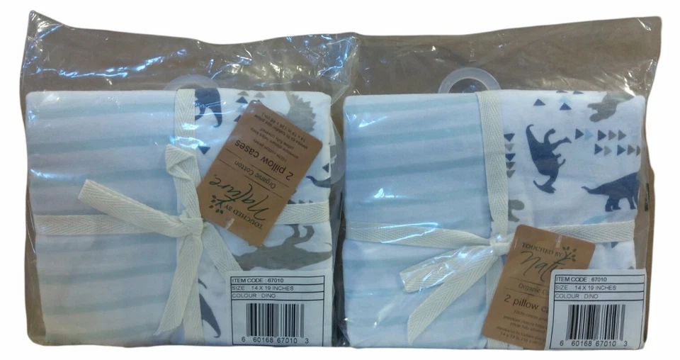 2pk Fundas de Almohada Tocadas por la Naturaleza 2ct 14"x19" Patrón Dino Algodón Orgánico Foto 1 de 1