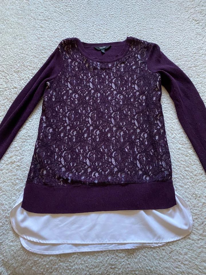 Simply Vera Vera Wang Women 2-in-1 Long Sleeve Lined Pullover Sweater Purple XS - Image 1 of 4