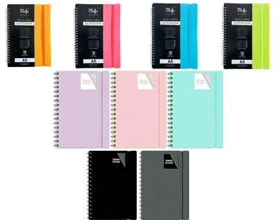 A4 / A5 NOTE PAD SPIRAL POLY PASTEL BANDED TWINWIRE NOTEBOOK SHEET LINED