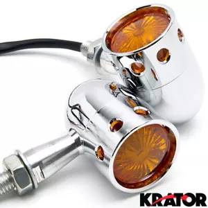2x High Quality Universal Motorcycle Chrome Turn Signals Blinker Amber Lens Pack - Picture 1 of 6