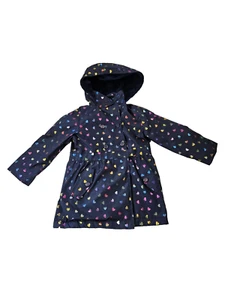 London Fog Child Coat Girl Size 6 Blue Navy Hearts Multi Hooded Rain Fleece - Picture 1 of 15