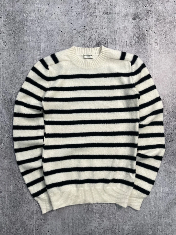 Suéter Saint Laurent Paris de lana a rayas para mujer cuello redondo Y2K Foto 1 de 4