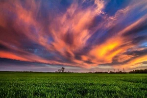 Sunset Sky Oklahoma Colorful Clouds Field Landscape Photography Print - Picture 1 of 5