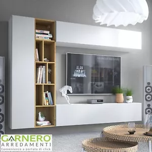 Parete attrezzata design moderno 224x160 sospesa moderna bianco rovere ARTEMISIA - Foto 1 di 3
