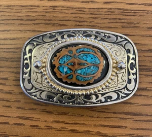 Turquoise Chip Inlay Belt Buckle - Picture 1 of 2
