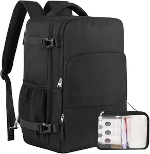 Travel Backpack for Men Women, Personal Item Bag with Large, Black - Picture 1 of 9