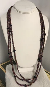 Collar Hecho a Mano Multicolor Cuentas de Vidrio y Randales Púrpura 3 Hilos 15" L - Imagen 1 de 4