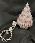Vintage Handmade Clear Bead & Safety Pin Tree~Accented With Colored Birds~7 1/4?