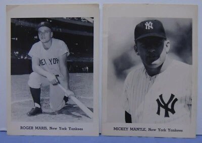 Two 1965 Jay Publishing 7x5 New York Yankees Cards Mickey Mantle Roger Maris SEE - Image 1 of 4