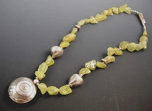 Artisan Fine Silver Double Sided Pendant Natural Garnet Beaded Necklace KHN1511 - Picture 1 of 7