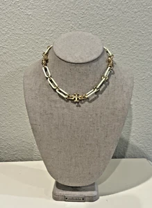 Tory Burch Roxanne Chain  Gold And Cream Enamel Necklace New With Bag - Picture 1 of 6
