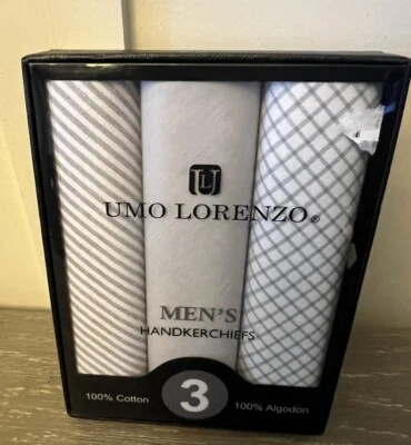 Umo Lorenzo Boxed Set 3 Men’s Handkerchiefs 100% Cotton New - Image 1 of 2