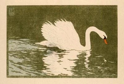 Swan Carl Theodor Thiemann 1881 Woodcut – German Expressionist Art Print - Image 1 of 2