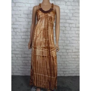 $250 Sky Brown Tie Dye Braided Leather Neckline Pleated Maxi Dress XS NEW S444 - Picture 1 of 9