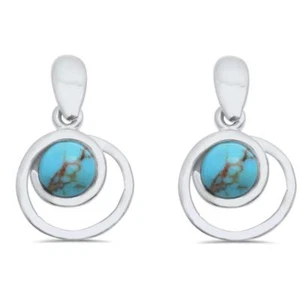 Copper Turquoise Dangle Style .925 Sterling Silver Earring - Picture 1 of 2