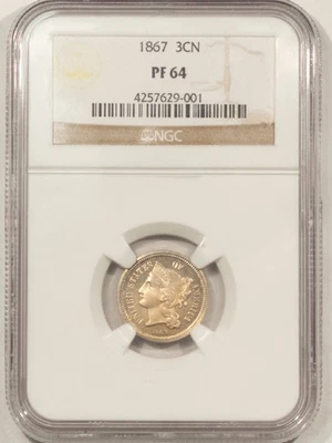 1867 PROOF THREE CENT NICKEL - NGC PF-64, PREMIUM QUALITY! - Image 1 of 3