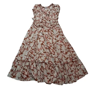 Neu mit Etikett Old Navy Kleid Damen XL braun Taille definiert gesmokt Blumen Midi Stufen - Bild 1 von 14