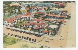 Vintage Postcard De Soto Beach Hotel Savannah Beach Georgia Tybee Island Linen - Picture 1 of 2