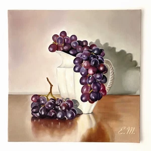 Oil Painting Still Life Grapes Kitchen Wall Art on Canvas Panel 30x 30 - Picture 1 of 5