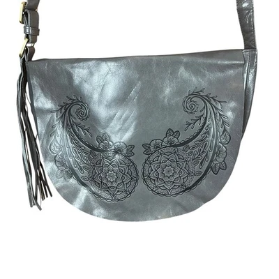 Hobo Inked Hide Leather Paisley Shoulder Bag Gray - Image 1 of 4