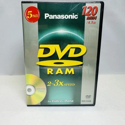5 Pack PANASONIC LM-AT12020LU5 DVD Ram Discs 2-3X Speed 120 Minute 4.7GB - Image 1 of 4
