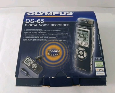OLYMPUS DS-65 2GB DIGITAL VOICE RECORDER PODCAST SUPPORT BOXED COMPLETE UNUSED  - Image 1 of 4