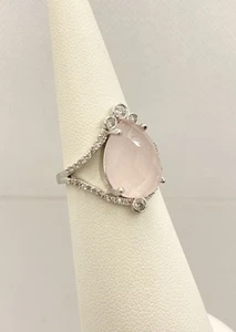 BP Bomb Party Size 7 Ring RBP3356 Genuine Pink Quartz Halo Rhodium Plated NWT - Picture 1 of 6