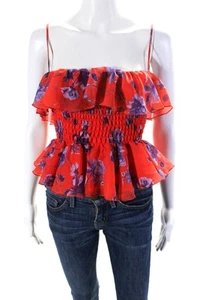 House of Harlow 1960 Womens Chiffon Floral Print Ruffled Camisole Red Size XS - Picture 1 of 6