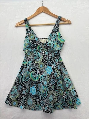 Terno de banho feminino It Figures com saia de uma peça tamanho 8 copos moldados azuis - Imagem 1 de 4