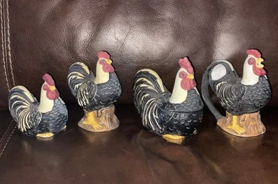 VTG Sakura Country Rooster Sugar & Creamer & Salt & Pepper Shakers Kitchen Set - Image 1 of 4