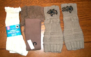 LOT 4 PR WINTER/FALL SOFT WARM BOOT SOCKS~FRILLY LACE~BLACK RHINESTONES~CROCHET~ - Picture 1 of 13
