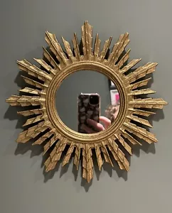 Specchio Sunburst decorato metallo dorato interno esterno art deco vintage corridoio parete - Foto 1 di 7