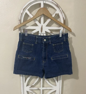 Y2K TOMMY HILFIGER size 7 DARK WASH MID RISE TOMMY GIRL JEAN SHORTS - Image 1 of 4