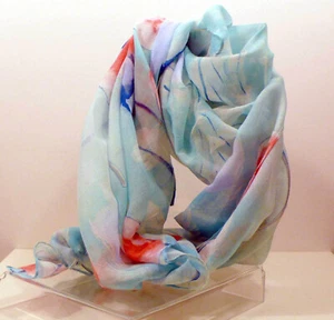 FASHION WOMEN'S FASHION STOLE SCARF WATER GREEN FANTASY FLORAL PINK 90x180 CM 028 - Picture 1 of 2