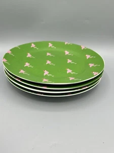 Set of 4 Boston Warehouse Christmas Dessert Plates Pink Flamingo/Santa Hats - Picture 1 of 5