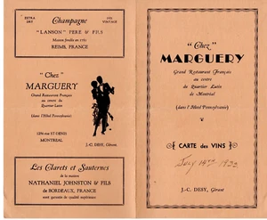 Chex Marguery Vintage Restaurant Wine List 1933 Rare - Picture 1 of 2