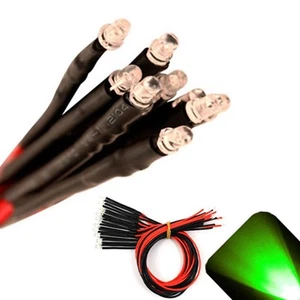 100 x Vorverdrahtet 12V 3mm Pure Green LEDs Vorverdrahtet 12 Volt LED Auto 11V 13V 14V 15V - Bild 1 von 2