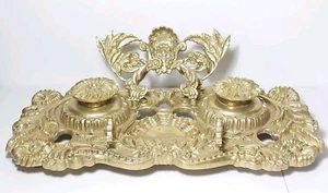 antike viktorianische verzierte Messing Schreibtisch Inkwell verzierte Messing Tinte schön  - Bild 1 von 21