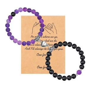 Magnetic Heart Shaped Couple Bracelets Beaded Matching Bracelets for Men Women - Picture 1 of 8
