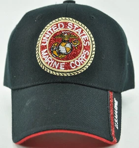 NEW! ROUND GLITTER USMC MARINE CORPS CAP HAT BLACK - Picture 1 of 3