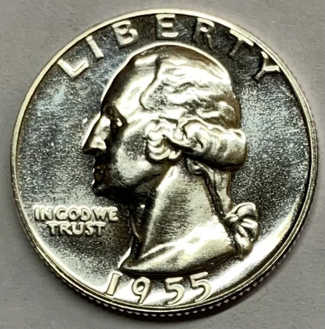 United States of America Proof 1955Washington Quarter Dollar 90% Silver Coin Cover