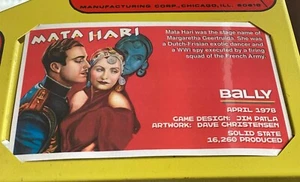 Bally Mata Hari Pinball Custom Apron Cards Set Instruction Rules Info - Picture 1 of 3