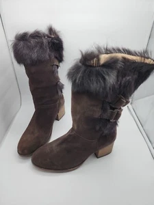Bearpaw Madeline Womens Boot Suede & Fur Trim Fleece Lined Boot Chocolate Brown - Picture 1 of 24
