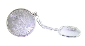 1890 P MORGAN DOLLAR KEYCHAIN PURE .925 STERLING SILVER EBS4413 - Picture 1 of 2