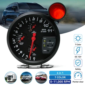 Medidor de tacómetro 5" 4 en 1 presión de temperatura de agua/aceite 7 colores retroiluminado con luz de cambio - Imagen 1 de 13