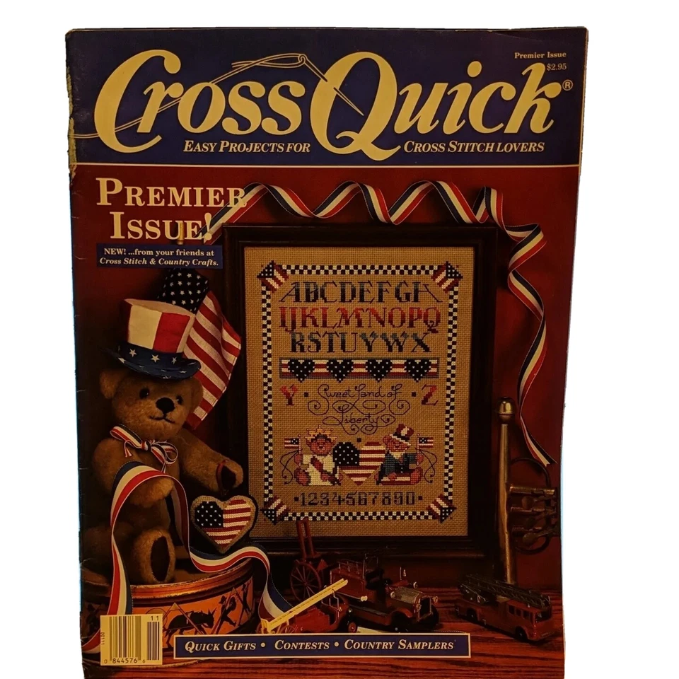 Cross Quick Magazine Cross Stitch Premier Issue 1988 Patriotic Bear Liberty Flag - Image 1 of 1